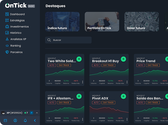 Dashboard da OnTick Invest mostrando gráficos de performance